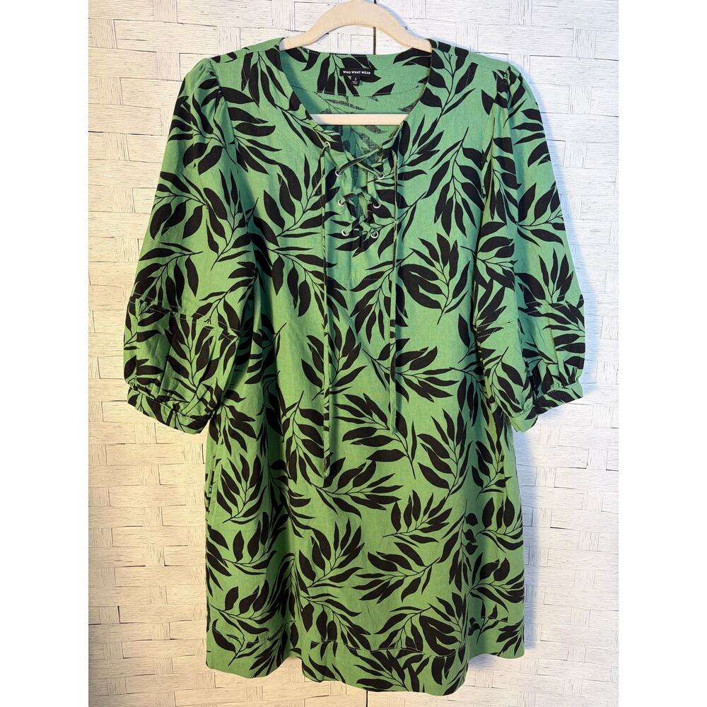 Who‎ What Where womens mini dress teard linen balloon sleeve, tropical bohemian